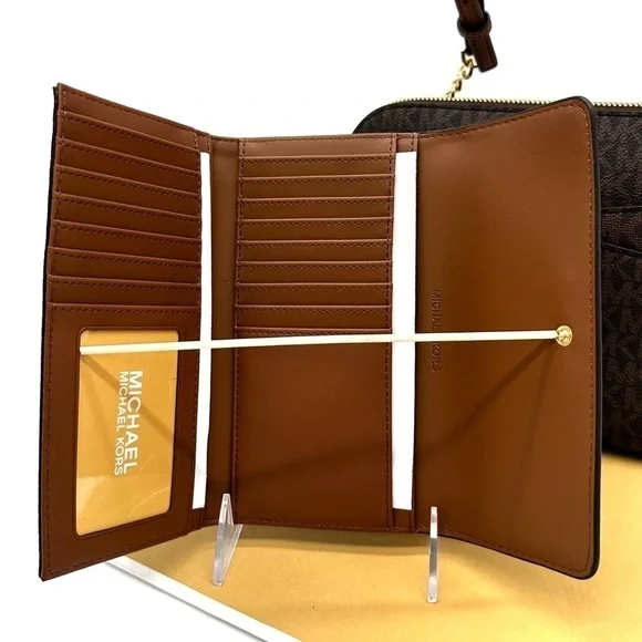 Michael Kors JST Medium Dome Crossbody & Large Trifold Wallet Brown (NWT) - Picture 12 of 13